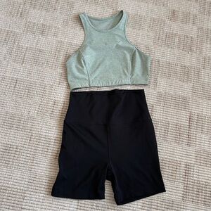 Outdoor Voices Black biker shorts and seafoam green bra Activewear size M Bundle